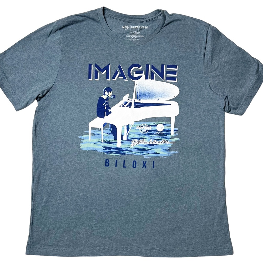 John Lennon Imagine Tour for Hunger Biloxi Ltd Ed Graphic T-Shirt Blue Unisex XL